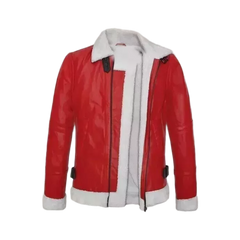 Ryan Reynolds Spirited Christmas Wear Santa Claus Sherpa Lined Leather Jacket