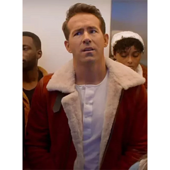 Ryan Reynolds Spirited Christmas Wear Santa Claus Sherpa Lined Leather Jacket