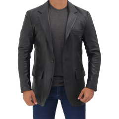 Samuel Black Two Button Men's Leather Blazer
