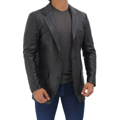 Samuel Black Two Button Men's Leather Blazer