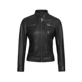 Shelia Womens Black Cafe Racer Real Leather Jacket