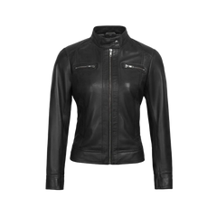 Shelia Womens Black Cafe Racer Real Leather Jacket