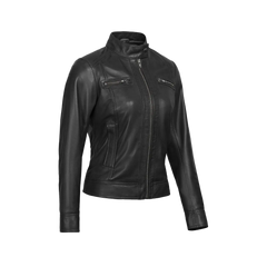 Shelia Womens Black Cafe Racer Real Leather Jacket