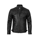 Tall Diamond Men's Black Cafe Racer Biker Jacket
