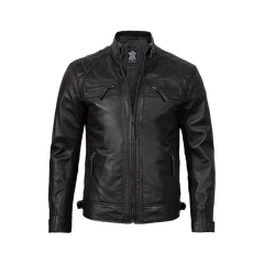 Tall Diamond Men's Black Cafe Racer Biker Jacket