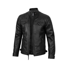 Tall Diamond Men's Black Cafe Racer Biker Jacket