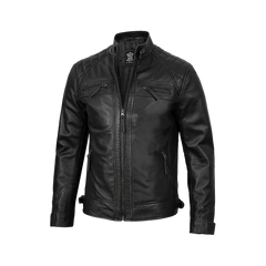 Tall Diamond Men's Black Cafe Racer Biker Jacket