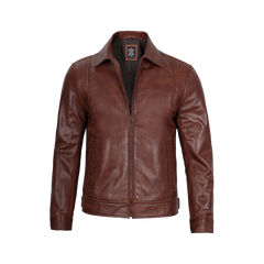 Tall Men Harrington Brown Leather Jacket