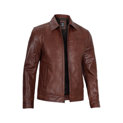 Tall Men Harrington Brown Leather Jacket