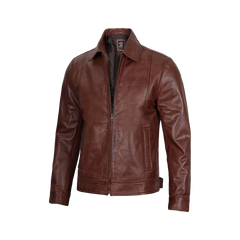 Tall Men Harrington Brown Leather Jacket