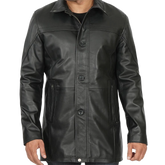 Tall Men's Black Real Leather Car Coat