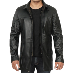 Tall Men's Black Real Leather Car Coat