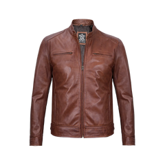 Tall Men's Cognac Brown Cafe Racer Leather Jacket