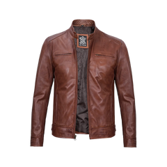 Tall Men's Cognac Brown Cafe Racer Leather Jacket
