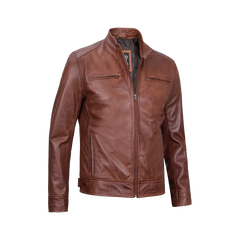 Tall Men's Cognac Brown Cafe Racer Leather Jacket