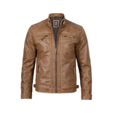 Tall Men's Distressed Camel Brown Cafe Racer Leather Jacket
