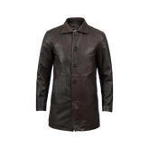 Tall Men's Distressed Dark Brown Leather Car Coat