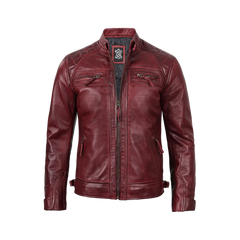 Tall Men's Real Leather Burgundy Biker Jacket