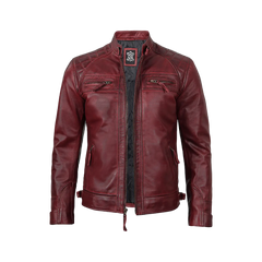 Tall Men's Real Leather Burgundy Biker Jacket
