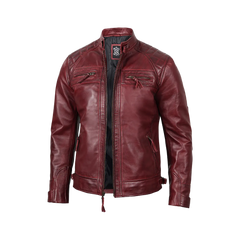 Tall Men's Real Leather Burgundy Biker Jacket