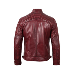 Tall Men's Real Leather Burgundy Biker Jacket
