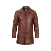 Tan Men's Distressed 3/4 Length Leather Car Coat