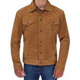 Tan Men's Trucker Suede Jacket