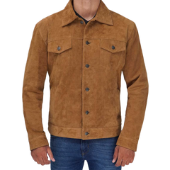 Tan Men's Trucker Suede Jacket