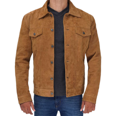 Tan Men's Trucker Suede Jacket