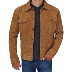 Tan Men's Trucker Suede Jacket