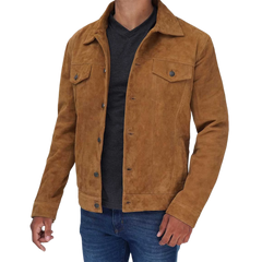 Tan Men's Trucker Suede Jacket