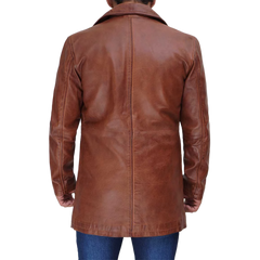 Tan Tall Men's Distressed Leather Car Coat