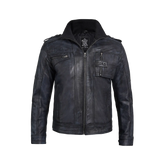 Tavares Men's Waxed Black Leather Biker Jacket