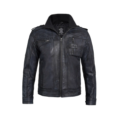 Tavares Men's Waxed Black Leather Biker Jacket