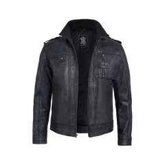 Tavares Men's Waxed Black Leather Biker Jacket