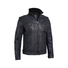 Tavares Men's Waxed Black Leather Biker Jacket