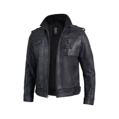 Tavares Men's Waxed Black Leather Biker Jacket