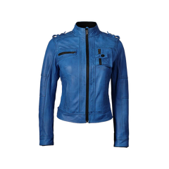 Tavares Women's Distressed Blue Leather Biker Style Jacket