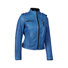 Tavares Women's Distressed Blue Leather Biker Style Jacket