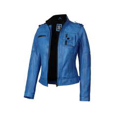 Tavares Women's Distressed Blue Leather Biker Style Jacket