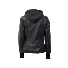 Tralee Black Bomber Women's Leather Jacket With Removable Hood