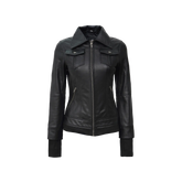Tralee Black Bomber Women's Leather Jacket With Removable Hood