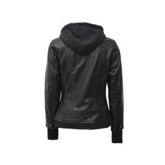Tralee Black Bomber Women's Leather Jacket With Removable Hood