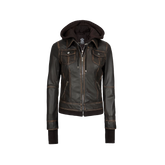 Tralee Dark Brown Women Leather Jacket With Hood