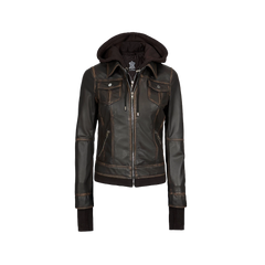 Tralee Dark Brown Women Leather Jacket With Hood