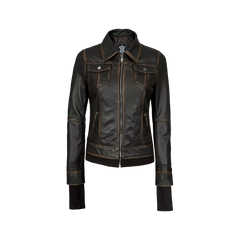Tralee Dark Brown Women Leather Jacket With Hood