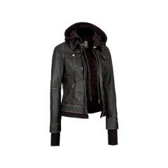 Tralee Dark Brown Women Leather Jacket With Hood