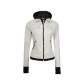 Tralee Women's Bomber Off White Leather Jacket with Hood