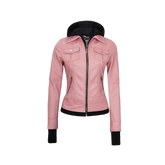 Tralee Women's Bomber Pink Real Leather Jacket with Hood