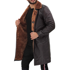 Turlock Men's Dark Brown 3/4 Vintage Shearling Coat